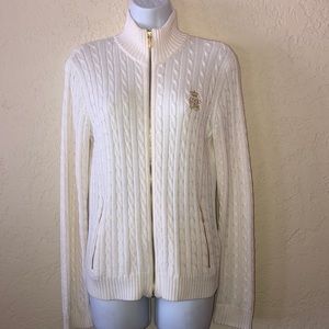 RALPH LAUREN cream cable cardigan sweater- NEW M